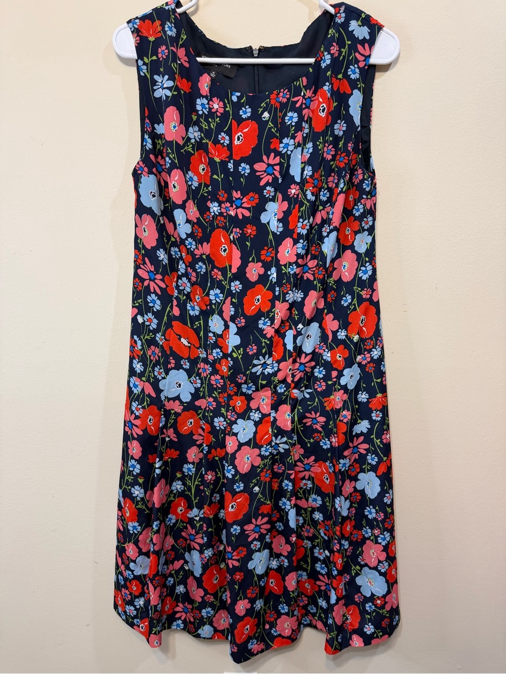 Jones New York Navy Midi Dress with Red & Light Blue Floral Print